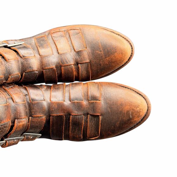 OG by Old Gringo Distressed Leather Strap Ankle Boots Brown 7.5 made in Mexico - Picture 12 of 13